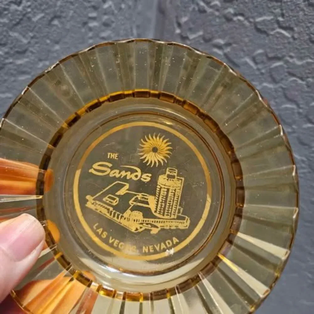 Vintage The Sands Las Vegas Nevada Amber Glass Ashtray 4
